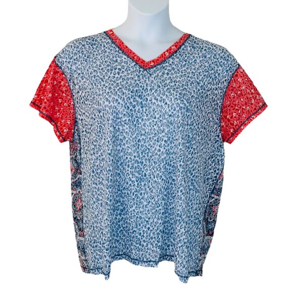 Multiples Women's Plus Size 1X Printed Burn Out Semi Sheer Multi Color T… - Picture 1 of 6